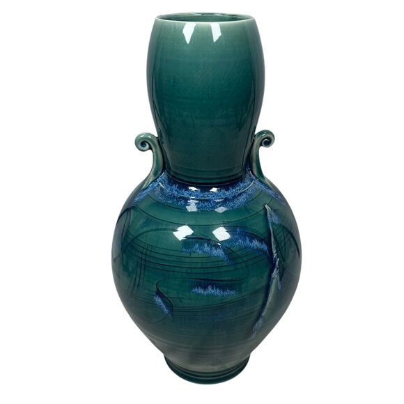 Russel Spillmann Pottery Fine Porcelain Ceramic Vase 13" Glossy Glaze Blue Swirl - Picture 3 of 12